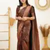 KPR 136 Brown in Soft Lichi Silk Lace Border & Lace Work Saree . Exclusive Offer ₹1299. Delivery 4-6 Working Days. Shop now. | Creative Sarees, Bollywood Sarees, Designer Sarees, Embroidered Sarees, Ethnic Saree, Modern Digital sarees, Party Wear Sarees, Sarees
