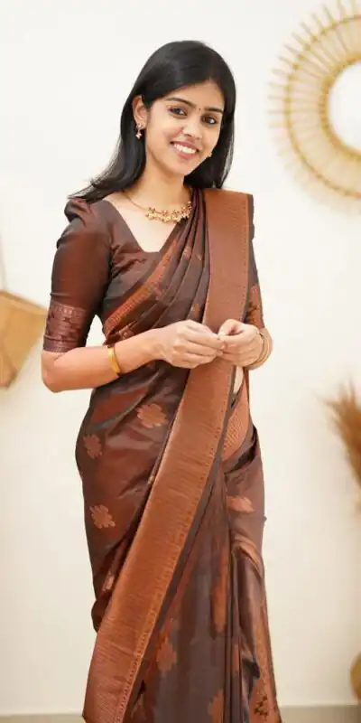 KPR 136 Brown in Soft Lichi Silk Lace Border & Lace Work Saree . Exclusive Offer ₹1299. Delivery 4-6 Working Days. Shop now. | Creative Sarees, Bollywood Sarees, Designer Sarees, Embroidered Sarees, Ethnic Saree, Modern Digital sarees, Party Wear Sarees, Sarees