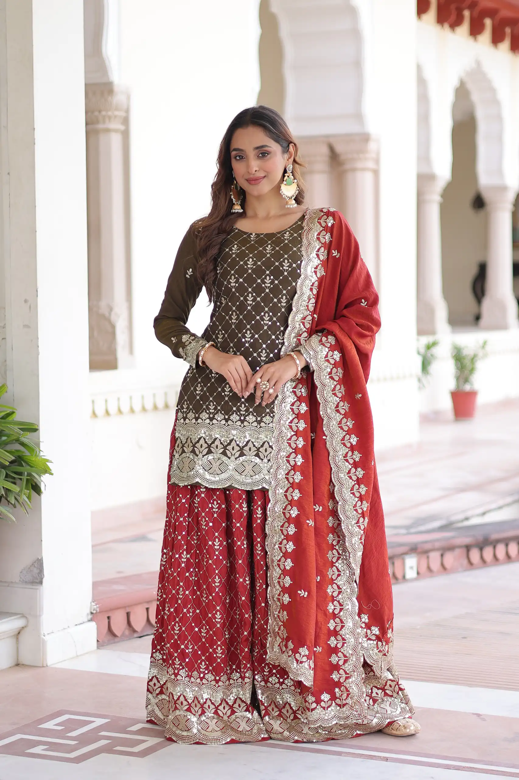 KA 1226 Brown Vichitra Silk Salwar Suit with Zari Work & Embroidery Work. Introductory Price ₹2649. Delivery 4-6 Working Days. Shop now. | Casual Suits, Jump Suits, Creative suits, Designer Suits, Palazzo Suits, Party Wear Suits, Patiala Suits, Salwar suit, Straight Suits