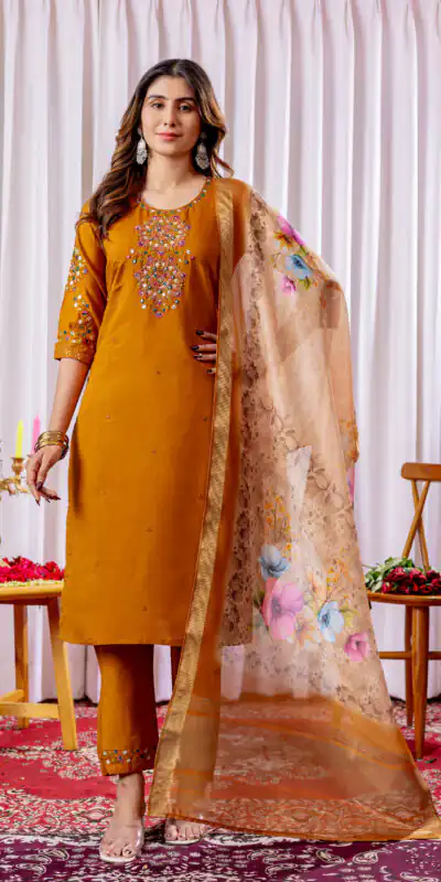 Brown Viscose Silk Thread Embroider Work Salwar Suit