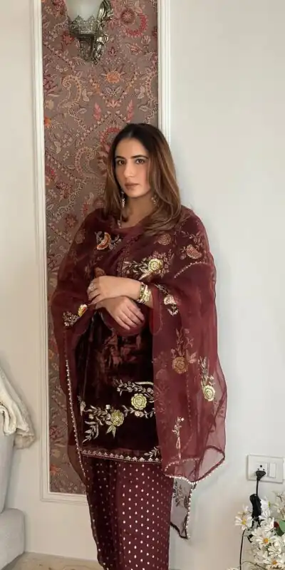 MF 488 Brown Viscose Velvet Salwar Suit. Perfect for Wedding, Party, Lohri, Makar Sankranti, Engagement – Affordable Price ₹2149. Delivery 4-6 Workin | Casual Suits, Jump Suits, Creative suits, Designer Suits, Palazzo Suits, Party Wear Suits, Patiala Suits, Salwar suit, Straight Suits
