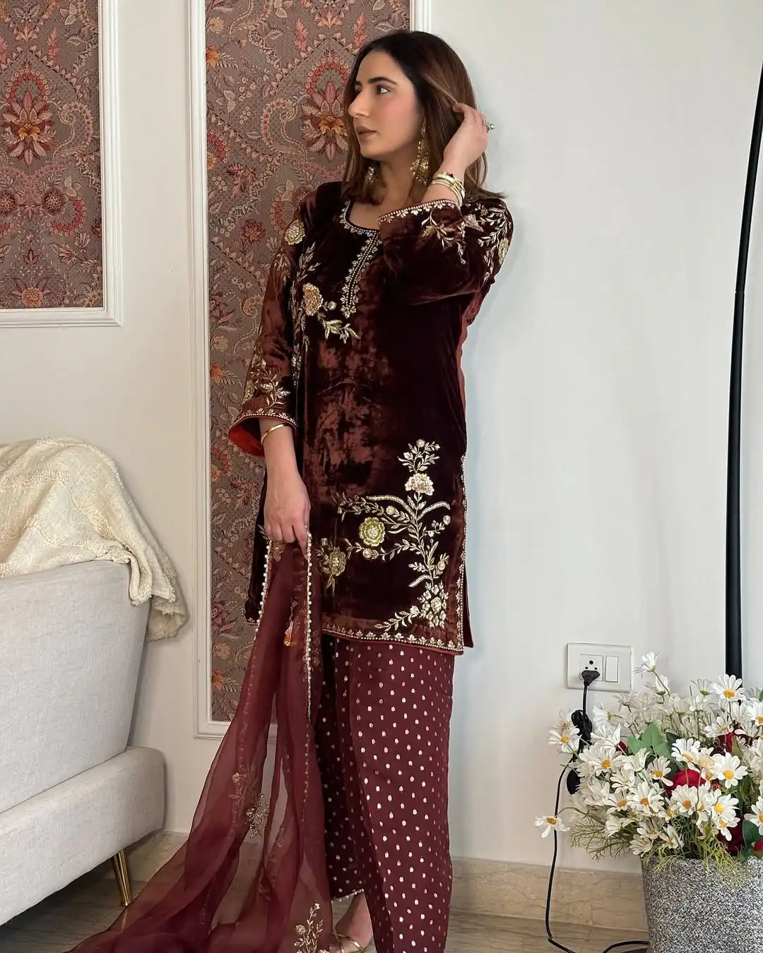 MF 488 Brown Viscose Velvet Salwar Suit. Perfect for Wedding, Party, Lohri, Makar Sankranti, Engagement – Affordable Price ₹2149. Delivery 4-6 Workin | Casual Suits, Jump Suits, Creative suits, Designer Suits, Palazzo Suits, Party Wear Suits, Patiala Suits, Salwar suit, Straight Suits