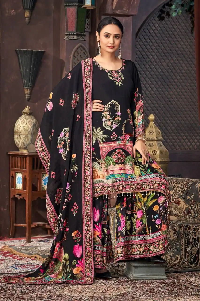 ST 217 Black Georgette Salwar Suit Perfect for Wedding, Party, Lohri, Pooja, Cultural Events – . Get it for ₹1999. Delivery 4-6 Working Days. Shop n | Casual Suits, Jump Suits, Creative suits, Designer Suits, Palazzo Suits, Party Wear Suits, Patiala Suits, Salwar suit, Straight Suits
