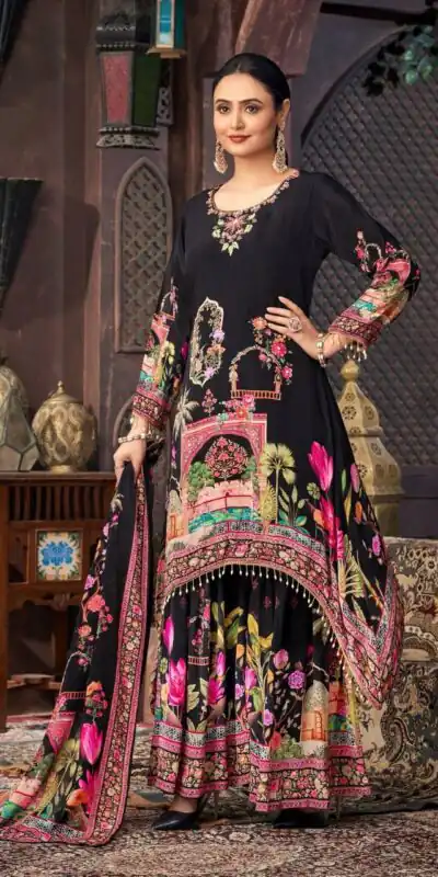 ST 217 Black Georgette Salwar Suit Perfect for Wedding, Party, Lohri, Pooja, Cultural Events – . Get it for ₹1999. Delivery 4-6 Working Days. Shop n | Casual Suits, Jump Suits, Creative suits, Designer Suits, Palazzo Suits, Party Wear Suits, Patiala Suits, Salwar suit, Straight Suits