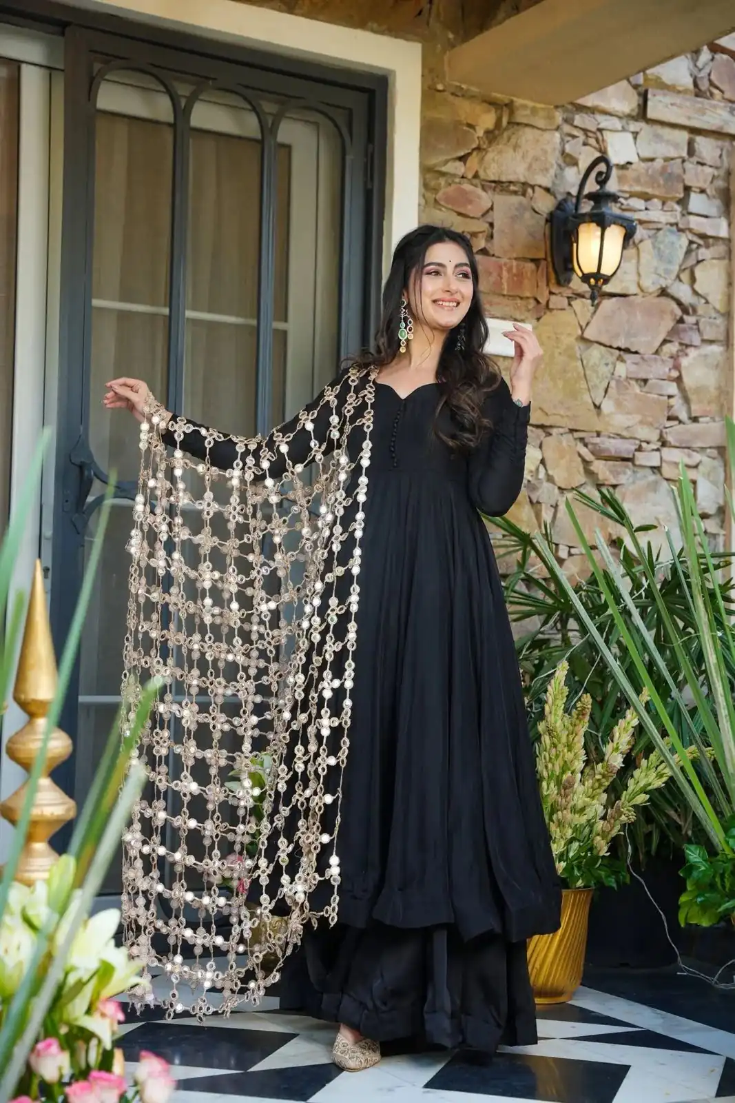 JF 036 Black Color Classic Roman Silk Gown with Embroidery Work. Available at ₹2599 only. Delivery 4-6 Working Days. Shop now. | Bollywood Gowns, Creative Gowns, Designer Gowns, Embroidered Gowns, Gowns, Party Wear Gowns