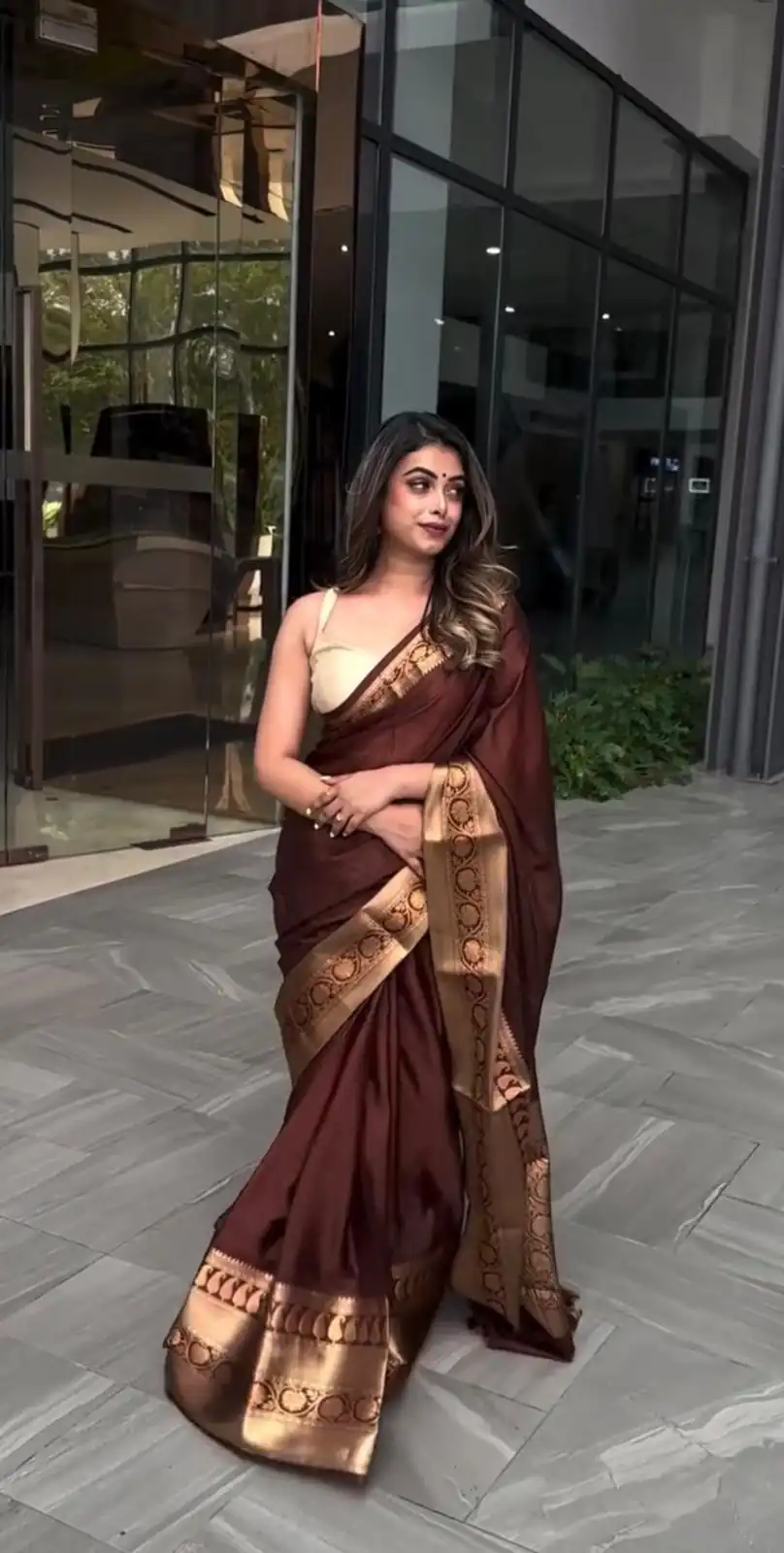 KP 6051 Brown Soft Lichi Silk Saree Perfect for Wedding, Party, Reception, Diwali, Ethnic Day – . Affordable Price ₹1349. Delivery 4-6 Working Days. | Creative Sarees, Bollywood Sarees, Designer Sarees, Embroidered Sarees, Ethnic Saree, Modern Digital sarees, Party Wear Sarees, Sarees