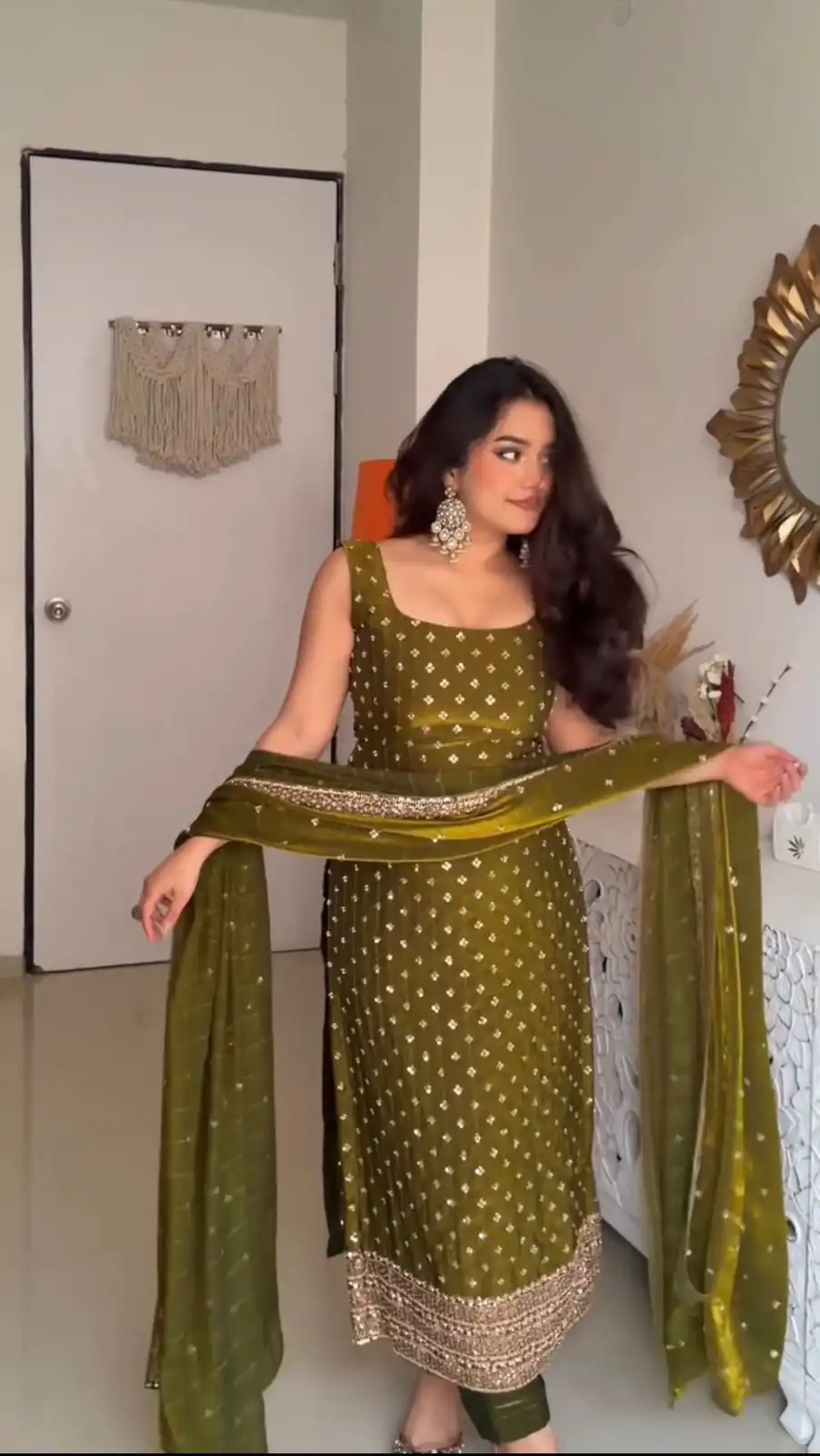 ZSR 3163 Mehendi Mehendi Fendy Silk Salwar Suit with Mirror Work & Embroidery Work. Best Price ₹2099. Delivery 4-6 Working Days. Shop now. | Casual Suits, Jump Suits, Creative suits, Designer Suits, Palazzo Suits, Party Wear Suits, Patiala Suits, Salwar suit, Straight Suits