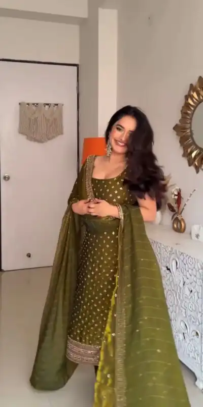 ZSR 3163 Mehendi Mehendi Fendy Silk Salwar Suit with Mirror Work & Embroidery Work. Best Price ₹2099. Delivery 4-6 Working Days. Shop now. | Casual Suits, Jump Suits, Creative suits, Designer Suits, Palazzo Suits, Party Wear Suits, Patiala Suits, Salwar suit, Straight Suits