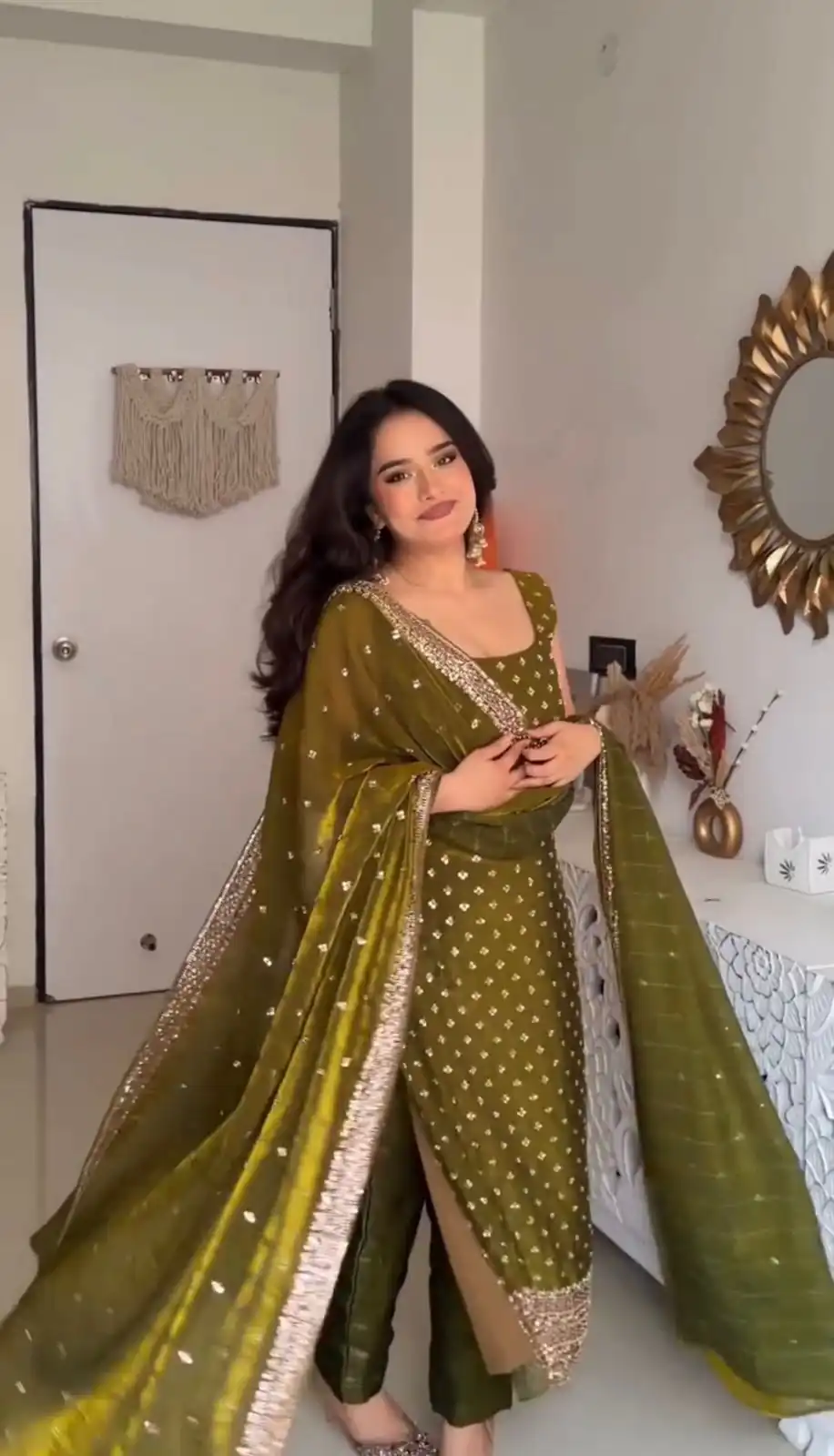 ZSR 3163 Mehendi Mehendi Fendy Silk Salwar Suit with Mirror Work & Embroidery Work. Best Price ₹2099. Delivery 4-6 Working Days. Shop now. | Casual Suits, Jump Suits, Creative suits, Designer Suits, Palazzo Suits, Party Wear Suits, Patiala Suits, Salwar suit, Straight Suits