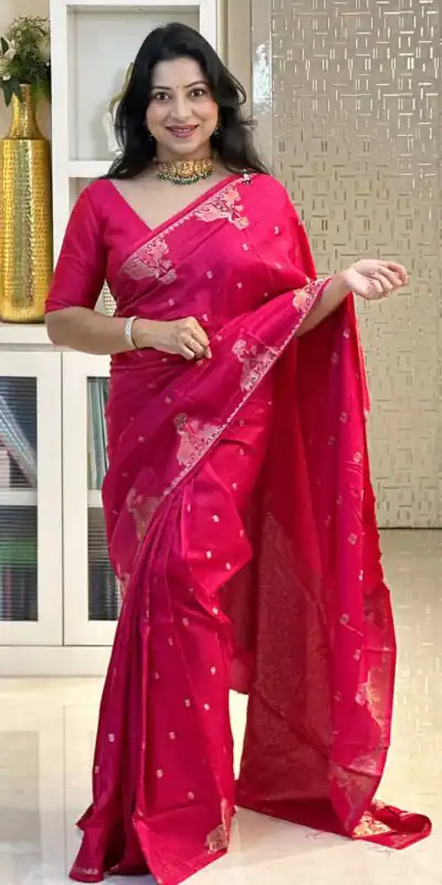 KP 6085 Red Pink Lichi Silk Saree with Lace Border & Lace Work. Special Price ₹1449. Delivery 4-6 Working Days. Shop now. | Creative Sarees, Bollywood Sarees, Designer Sarees, Embroidered Sarees, Ethnic Saree, Modern Digital sarees, Party Wear Sarees, Sarees