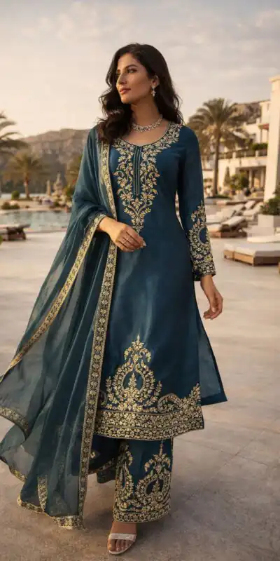 RTC 5983 Teal Blue Zimmy Silk Salwar Suit Perfect for Wedding, Party, Karwa Chauth, Haldi, Eid – . Special Price ₹2099. Delivery 4-6 Working Days. Shop no | Casual Suits, Jump Suits, Creative suits, Designer Suits, Palazzo Suits, Party Wear Suits, Patiala Suits, Salwar suit, Straight Suits