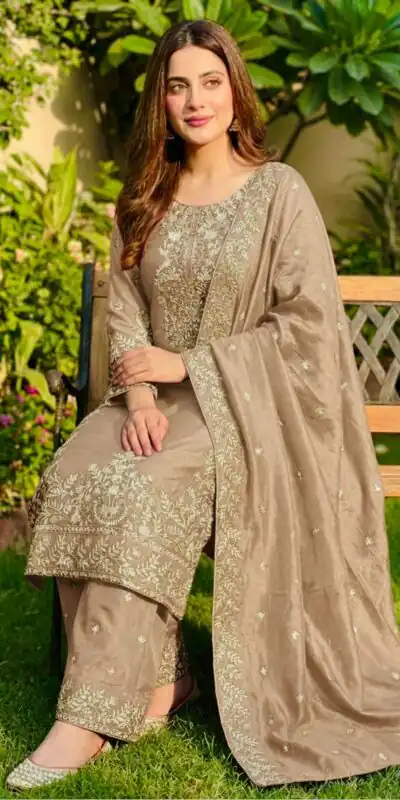 SRK 5316 Cream Organza Silk Salwar Suit Perfect for Wedding, Party, Makar Sankranti, Eid, Durga Puja – . Affordable Price ₹2149. Delivery 4-6 Workin | Casual Suits, Jump Suits, Creative suits, Designer Suits, Palazzo Suits, Party Wear Suits, Patiala Suits, Salwar suit, Straight Suits