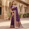 Dark Purple Banarasi Zari Lace Work Saree
