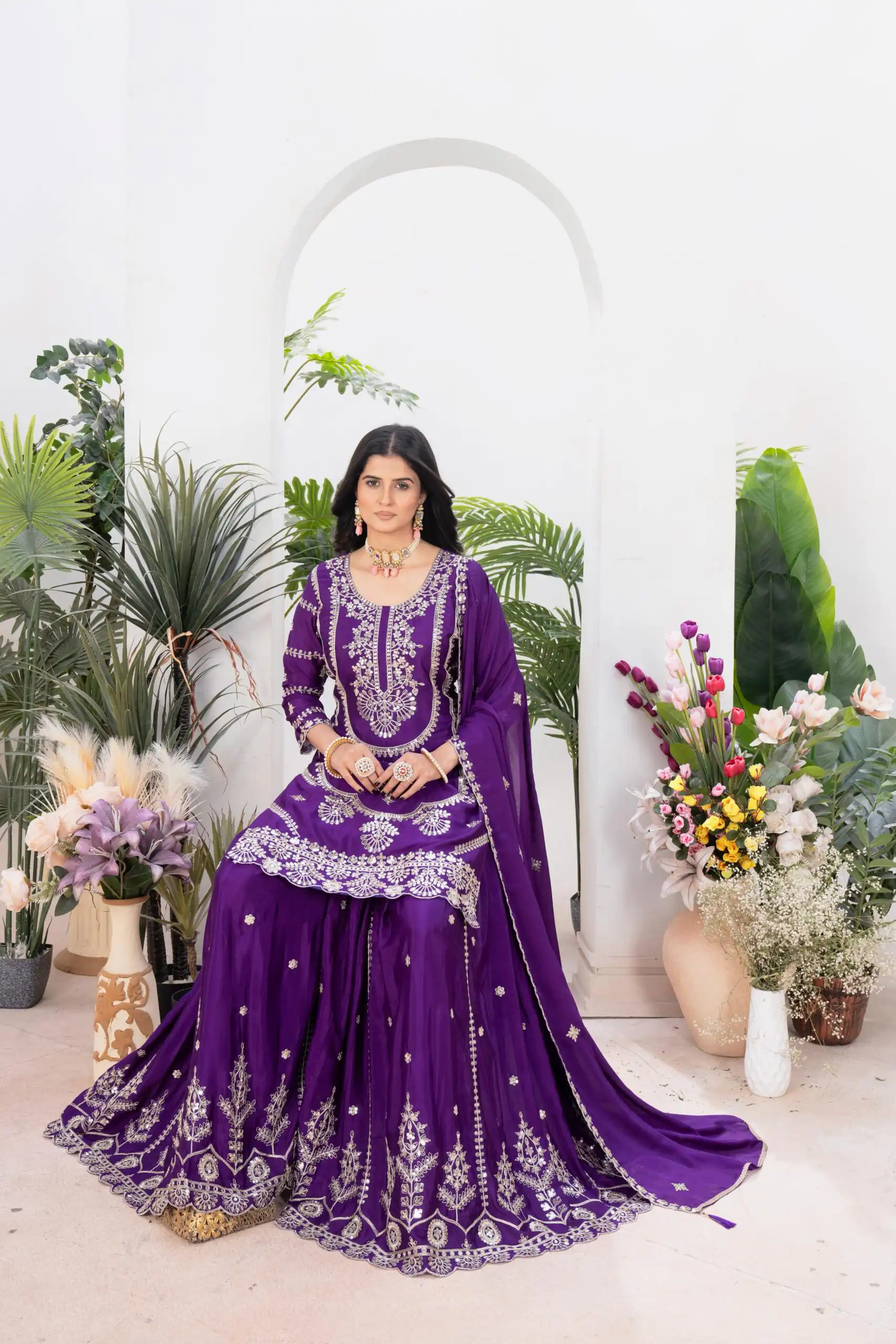 ND 5033 Dark Purple Chinon Silk Salwar Suit with Embroidery Work & Lace Work. Affordable Price ₹2149. Delivery 4-6 Working Days. Shop now. | Casual Suits, Jump Suits, Creative suits, Designer Suits, Palazzo Suits, Party Wear Suits, Patiala Suits, Salwar suit, Straight Suits