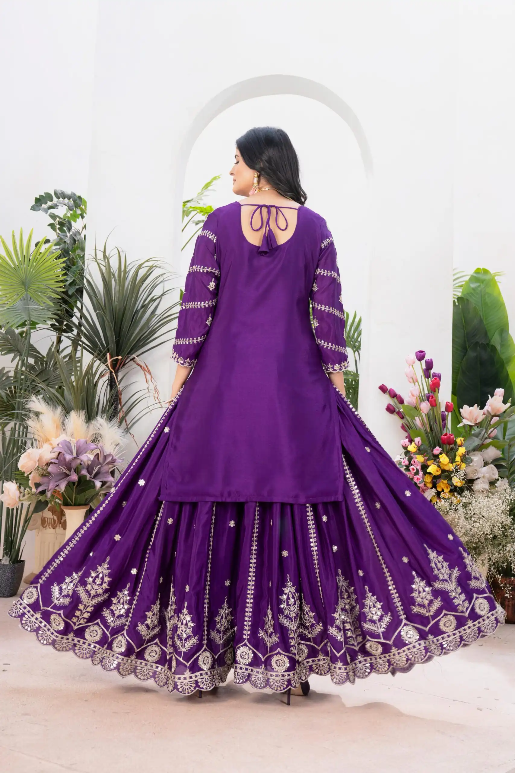 ND 5033 Dark Purple Chinon Silk Salwar Suit with Embroidery Work & Lace Work. Affordable Price ₹2149. Delivery 4-6 Working Days. Shop now. | Casual Suits, Jump Suits, Creative suits, Designer Suits, Palazzo Suits, Party Wear Suits, Patiala Suits, Salwar suit, Straight Suits