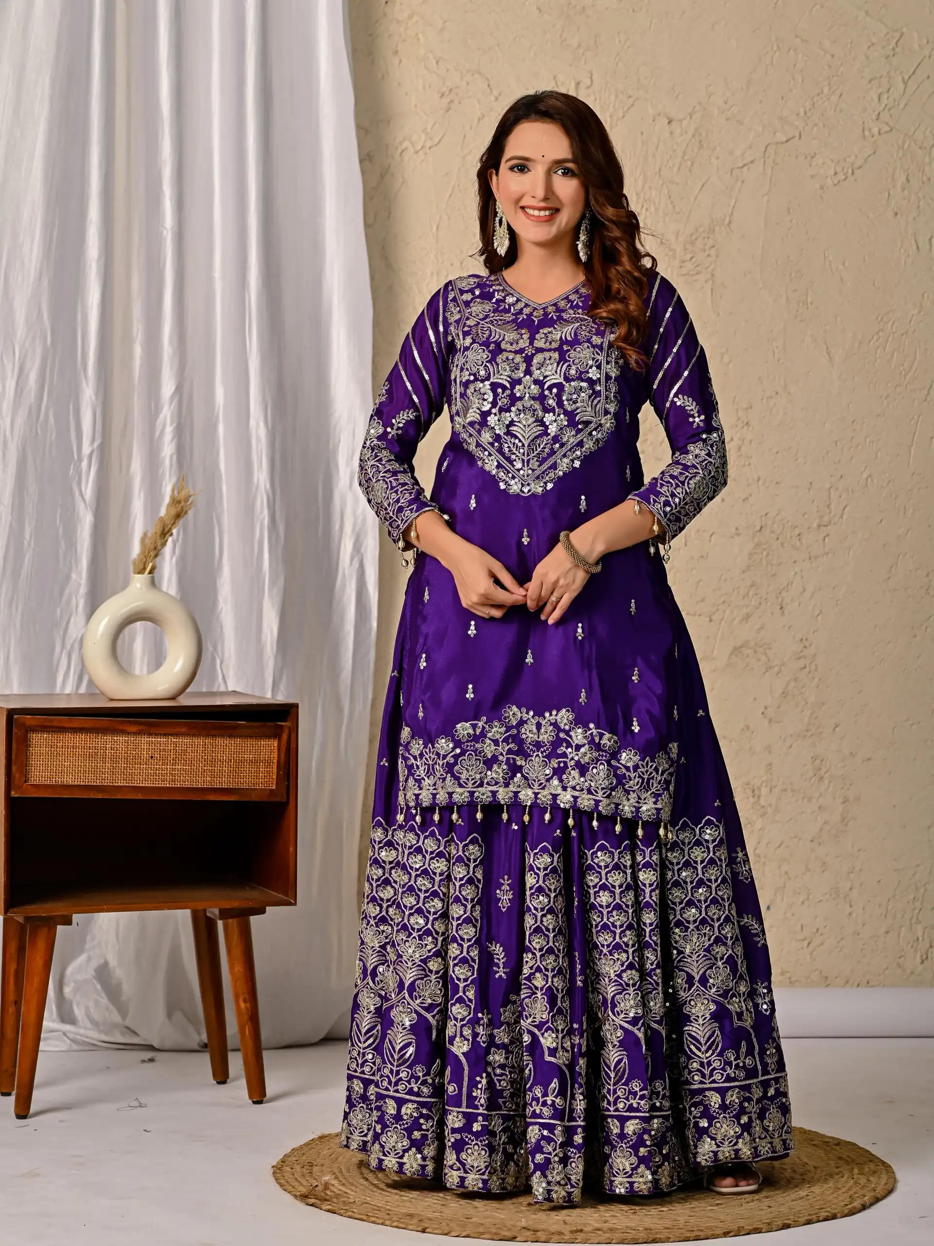 NF 1245 Dark Purple Chinon Silk Lehenga Choli with Embroidery Work & Zari Work. Now at just ₹2449. Delivery 4-6 Working Days. Shop now. | Bollywood Lehenga, Creative Lehenga, Designer Lehenga, Embroidered Lehenga, Lehenga, Party Wear Lehenga