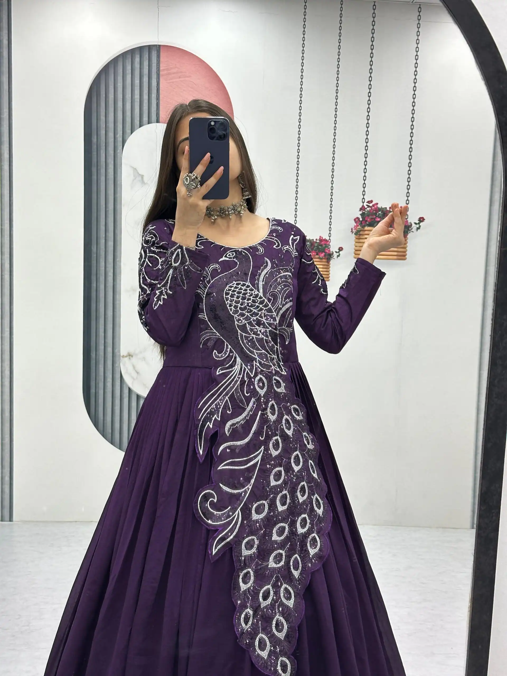 PC 564 Dark Purple Vichitra Silk Gown Perfect for Wedding, Party, Holi, Anniversary, Mehendi –. Grab it for ₹2049. Delivery 4-6 Working Days. Shop now. | Bollywood Gowns, Creative Gowns, Designer Gowns, Embroidered Gowns, Gowns, Party Wear Gowns