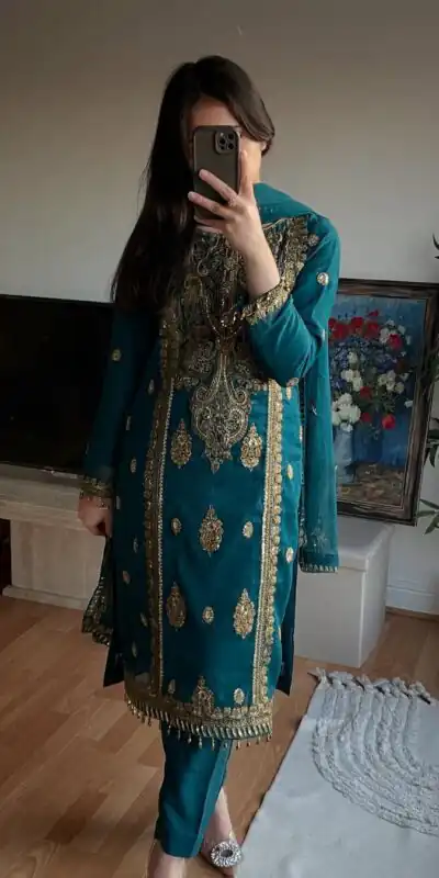 MD 3042 Teal Chinon Silk Salwar Suit with Embroidery Work & Lace Work. Affordable Price ₹2049. Delivery 4-6 Working Days. Shop now. | Casual Suits, Jump Suits, Creative suits, Designer Suits, Palazzo Suits, Party Wear Suits, Patiala Suits, Salwar suit, Straight Suits