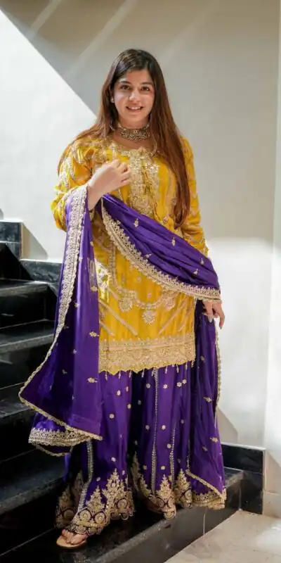 ZS 7001 Yellow Chinon Silk Salwar Suit with Embroidery Work & Lace Work. Affordable Price ₹2499. Delivery 4-6 Working Days. Shop now. | Casual Suits, Jump Suits, Creative suits, Designer Suits, Palazzo Suits, Party Wear Suits, Patiala Suits, Salwar suit, Straight Suits