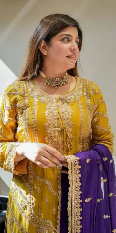 ZS 7001 Yellow Chinon Silk Salwar Suit with Embroidery Work & Lace Work. Affordable Price ₹2499. Delivery 4-6 Working Days. Shop now. | Casual Suits, Jump Suits, Creative suits, Designer Suits, Palazzo Suits, Party Wear Suits, Patiala Suits, Salwar suit, Straight Suits