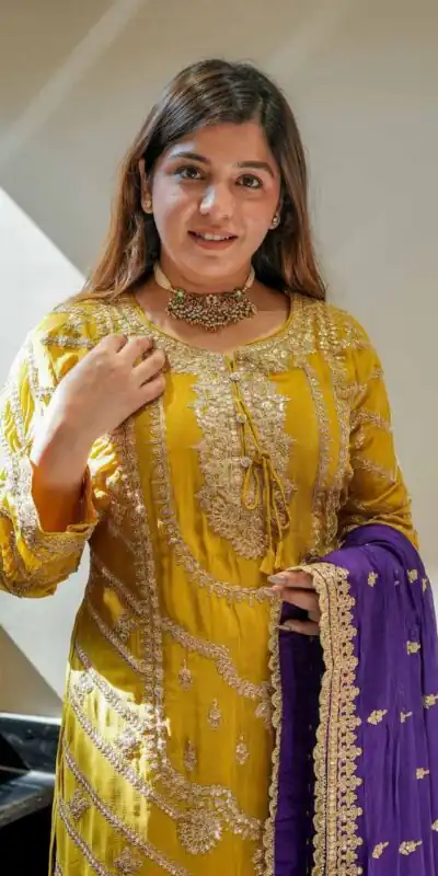 ZS 7001 Yellow Chinon Silk Salwar Suit with Embroidery Work & Lace Work. Affordable Price ₹2499. Delivery 4-6 Working Days. Shop now. | Casual Suits, Jump Suits, Creative suits, Designer Suits, Palazzo Suits, Party Wear Suits, Patiala Suits, Salwar suit, Straight Suits