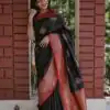 KPR 282 Black Soft Lichi Silk Saree Perfect for Wedding, Party, Reception, Diwali, Ethnic Day – . Affordable Price ₹1449. Delivery 4-6 Working Days. | Creative Sarees, Bollywood Sarees, Designer Sarees, Embroidered Sarees, Ethnic Saree, Modern Digital sarees, Party Wear Sarees, Sarees