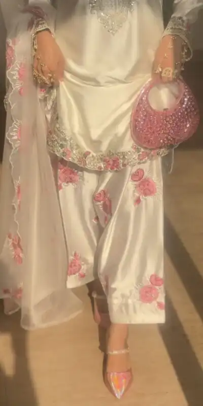 MD 3081 Off White Japan Satin Salwar Suit Perfect for Wedding, Party, Durga Puja, Traditional Day, Temple Visit – . Introductory Price ₹2549. Deli | Casual Suits, Jump Suits, Creative suits, Designer Suits, Palazzo Suits, Party Wear Suits, Patiala Suits, Salwar suit, Straight Suits