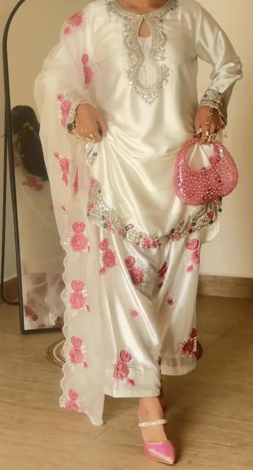 MD 3081 Off White Japan Satin Salwar Suit Perfect for Wedding, Party, Durga Puja, Traditional Day, Temple Visit – . Introductory Price ₹2549. Deli | Casual Suits, Jump Suits, Creative suits, Designer Suits, Palazzo Suits, Party Wear Suits, Patiala Suits, Salwar suit, Straight Suits