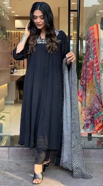 DC G46 Black in Maslin Digital Print Salwar Suit . Wedding, Party, Festive, Events, Introductory Price ₹1699. Delivery 4-6 Working Days. Shop now. | Casual Suits, Jump Suits, Creative suits, Designer Suits, Palazzo Suits, Party Wear Suits, Patiala Suits, Salwar suit, Straight Suits