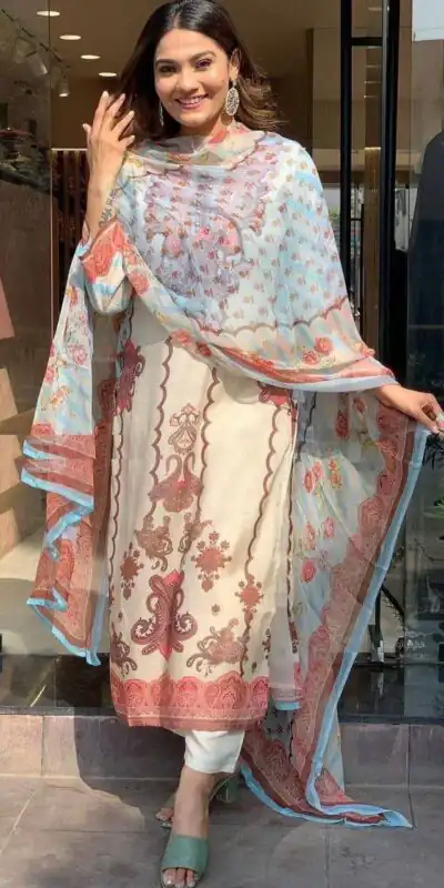 DC G24 Off White in Maslin Digital Print Salwar Suit . Wedding, Party, Festive, Events, Introductory Price ₹1649. Delivery 4-6 Working Days. Shop now. | Casual Suits, Jump Suits, Creative suits, Designer Suits, Palazzo Suits, Party Wear Suits, Patiala Suits, Salwar suit, Straight Suits