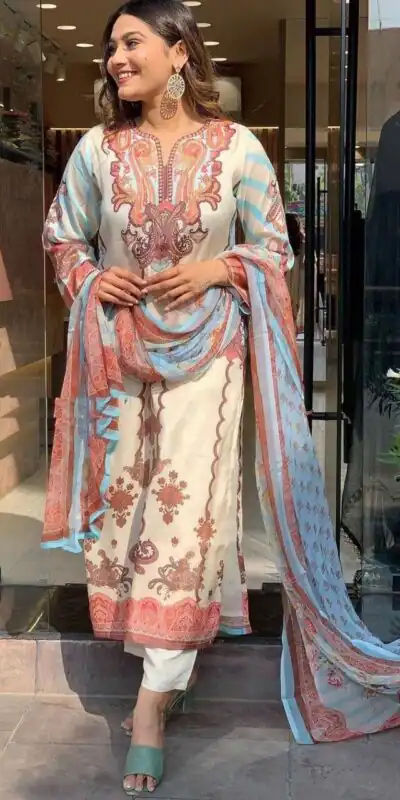 DC G24 Off White in Maslin Digital Print Salwar Suit . Wedding, Party, Festive, Events, Introductory Price ₹1649. Delivery 4-6 Working Days. Shop now. | Casual Suits, Jump Suits, Creative suits, Designer Suits, Palazzo Suits, Party Wear Suits, Patiala Suits, Salwar suit, Straight Suits