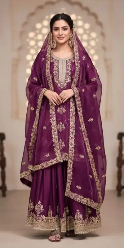 AD 219 Wine in Pure Organza Silk Embroidery Work & Cut Work Salwar Suit . Exclusive Offer ₹2499. Delivery 4-6 Working Days. Shop now. | Casual Suits, Jump Suits, Creative suits, Designer Suits, Palazzo Suits, Party Wear Suits, Patiala Suits, Salwar suit, Straight Suits