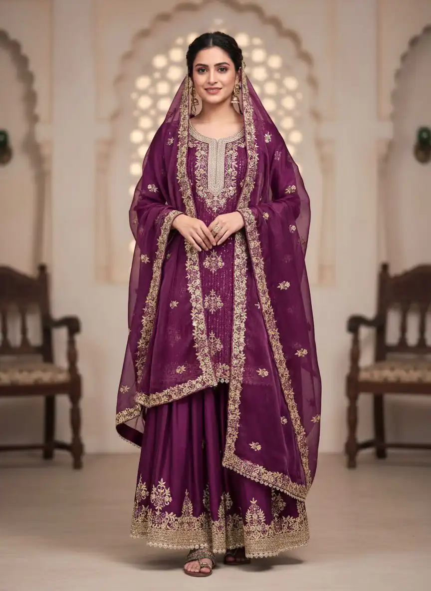 AD 219 Wine in Pure Organza Silk Embroidery Work & Cut Work Salwar Suit . Exclusive Offer ₹2499. Delivery 4-6 Working Days. Shop now. | Casual Suits, Jump Suits, Creative suits, Designer Suits, Palazzo Suits, Party Wear Suits, Patiala Suits, Salwar suit, Straight Suits