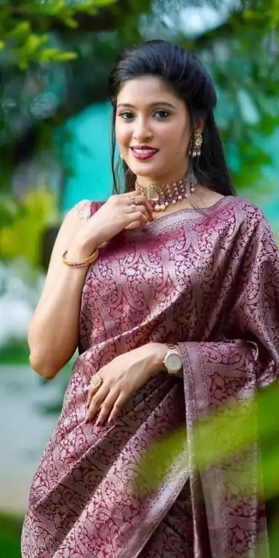 KPR 125 Wine Soft Lichi Silk Saree Perfect for Wedding, Party, Reception, Diwali, Ethnic Day – . Affordable Price ₹1299. Delivery 4-6 Working Days. | Creative Sarees, Bollywood Sarees, Designer Sarees, Embroidered Sarees, Ethnic Saree, Modern Digital sarees, Party Wear Sarees, Sarees