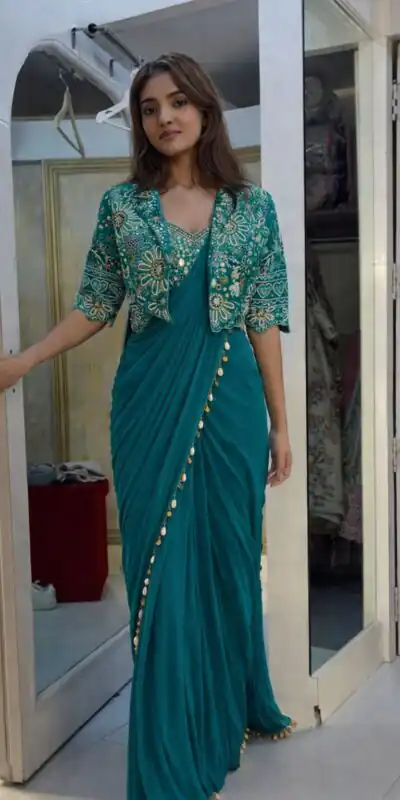 BB 59 Firozi Crep Silk Saree. Perfect for Wedding, Party, Pongal, Reception, Housewarming – Introductory Price ₹2399. Delivery 4-6 Working | Creative Sarees, Bollywood Sarees, Designer Sarees, Embroidered Sarees, Ethnic Saree, Modern Digital sarees, Party Wear Sarees, Sarees