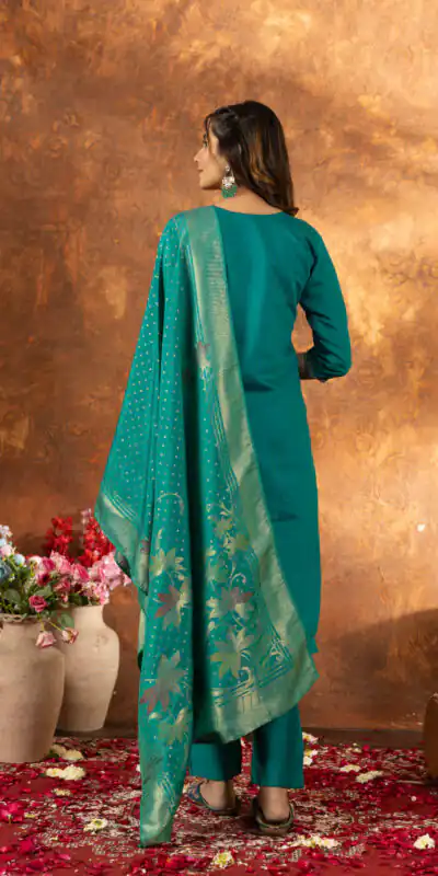 DIVA 103 Firozi Marina Silk Salwar Suit with Embroidery Work. Introductory Price ₹2049. Delivery 4-6 Working Days. Shop now. | Casual Suits, Jump Suits, Creative suits, Designer Suits, Palazzo Suits, Party Wear Suits, Patiala Suits, Salwar suit, Straight Suits