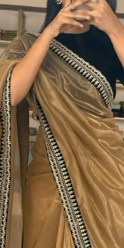 SC 1017 Gold Soft Twil Net Silk Saree Perfect for Wedding, Party, Temple Visit, Reception, Sangeet – . Now at just ₹1699. Delivery 4-6 Working Days. | Creative Sarees, Bollywood Sarees, Designer Sarees, Embroidered Sarees, Ethnic Saree, Modern Digital sarees, Party Wear Sarees, Sarees