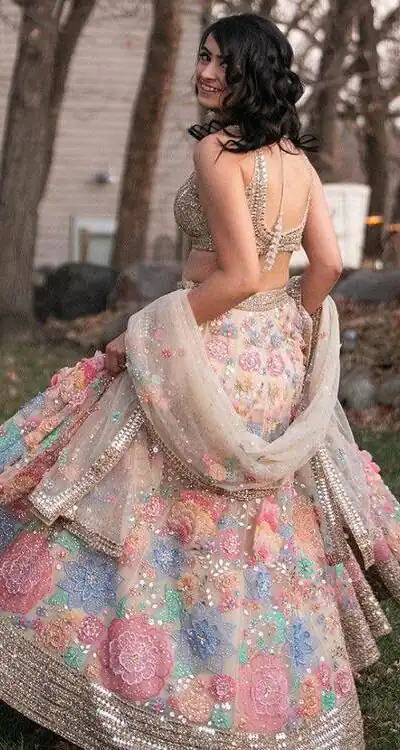 KF 1432 Cream | Color Georgette Lehenga Choli with Embroidery Work. Available at ₹3099 only. Delivery 4-6 Working Days. Shop now. | Bollywood Lehenga, Creative Lehenga, Designer Lehenga, Embroidered Lehenga, Lehenga, Party Wear Lehenga