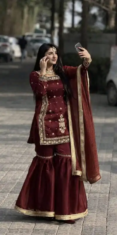 ZC 8010 Maroon Zimmy Silk Salwar Suit with Lace Work & Embroidery Work. Affordable Price ₹2049. Delivery 4-6 Working Days. Shop now. | Casual Suits, Jump Suits, Creative suits, Designer Suits, Palazzo Suits, Party Wear Suits, Patiala Suits, Salwar suit, Straight Suits