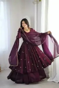 ZF 5019 Wine Crunchy Silk Gown with Embroidery Work. Wedding, Party, Festive, Events Best Price ₹2149. Delivery 4-6 Working Days. Shop now. | Bollywood Gowns, Creative Gowns, Designer Gowns, Embroidered Gowns, Gowns, Party Wear Gowns