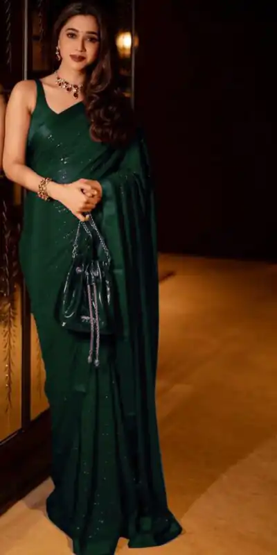 Green Georgette With Sequence Work Saree