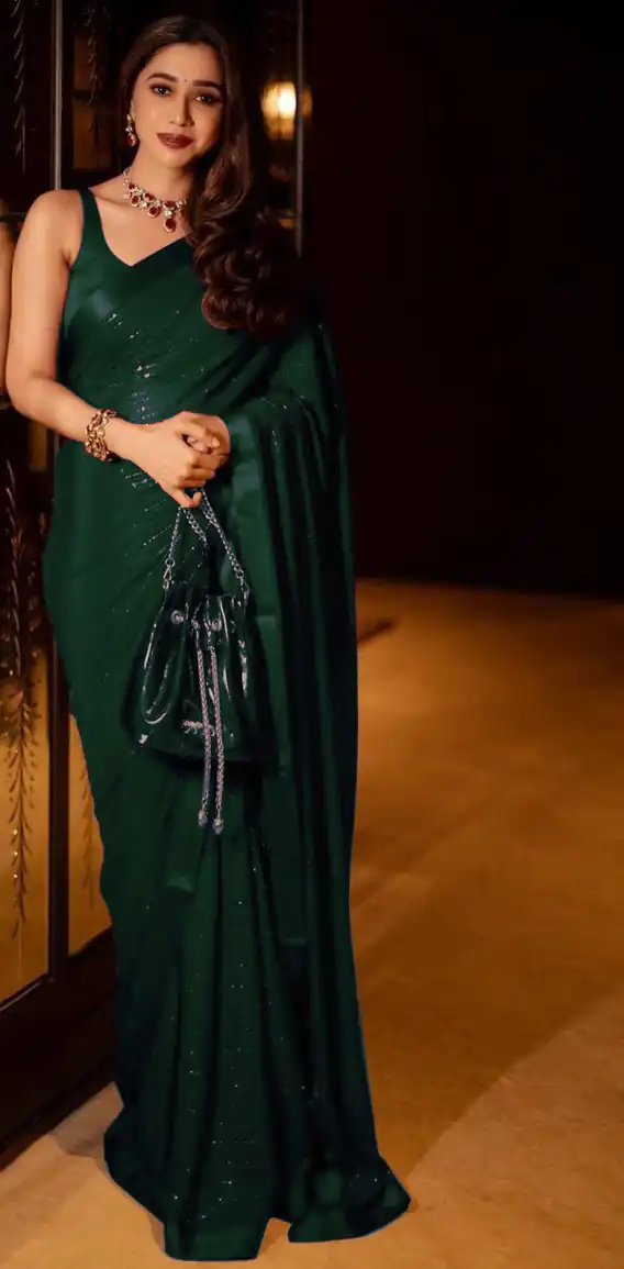 Green Georgette With Sequence Work Saree
