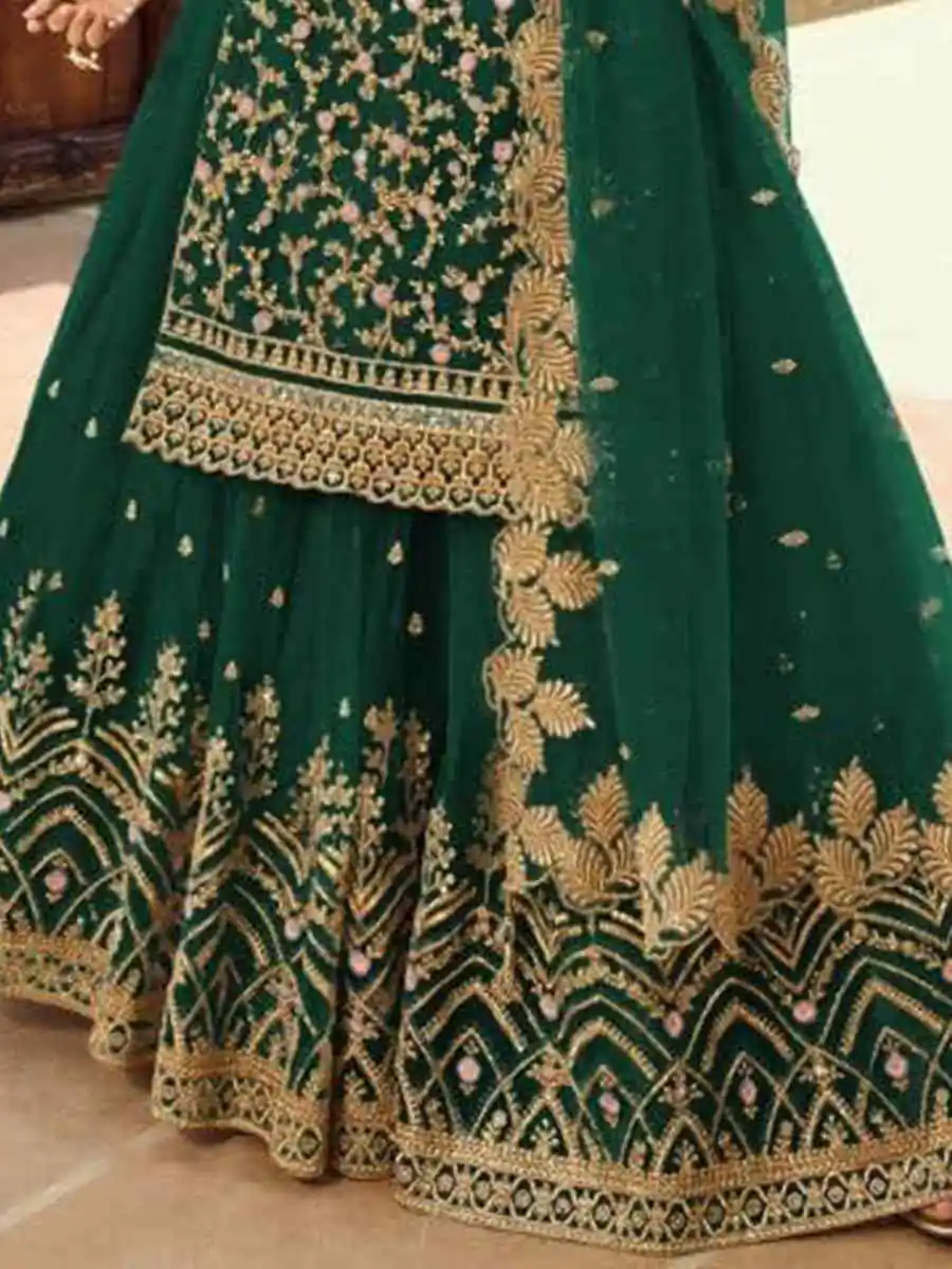 Green Soft Net With Embroidery Work Salwar Suit - Image 3