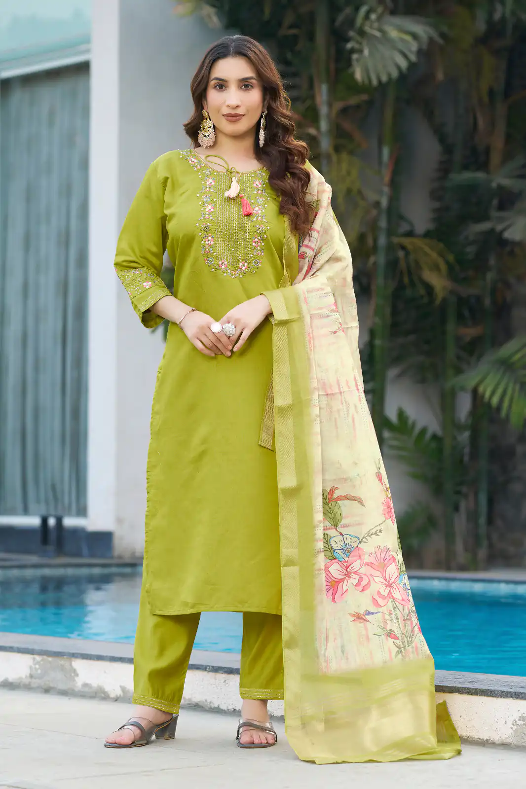 DIVA 115 Green Viscose Silk Salwar Suit with Digital Print & Embroidery Work. Festive Deal ₹2049. Delivery 4-6 Working Days. Shop now. | Casual Suits, Jump Suits, Creative suits, Designer Suits, Palazzo Suits, Party Wear Suits, Patiala Suits, Salwar suit, Straight Suits