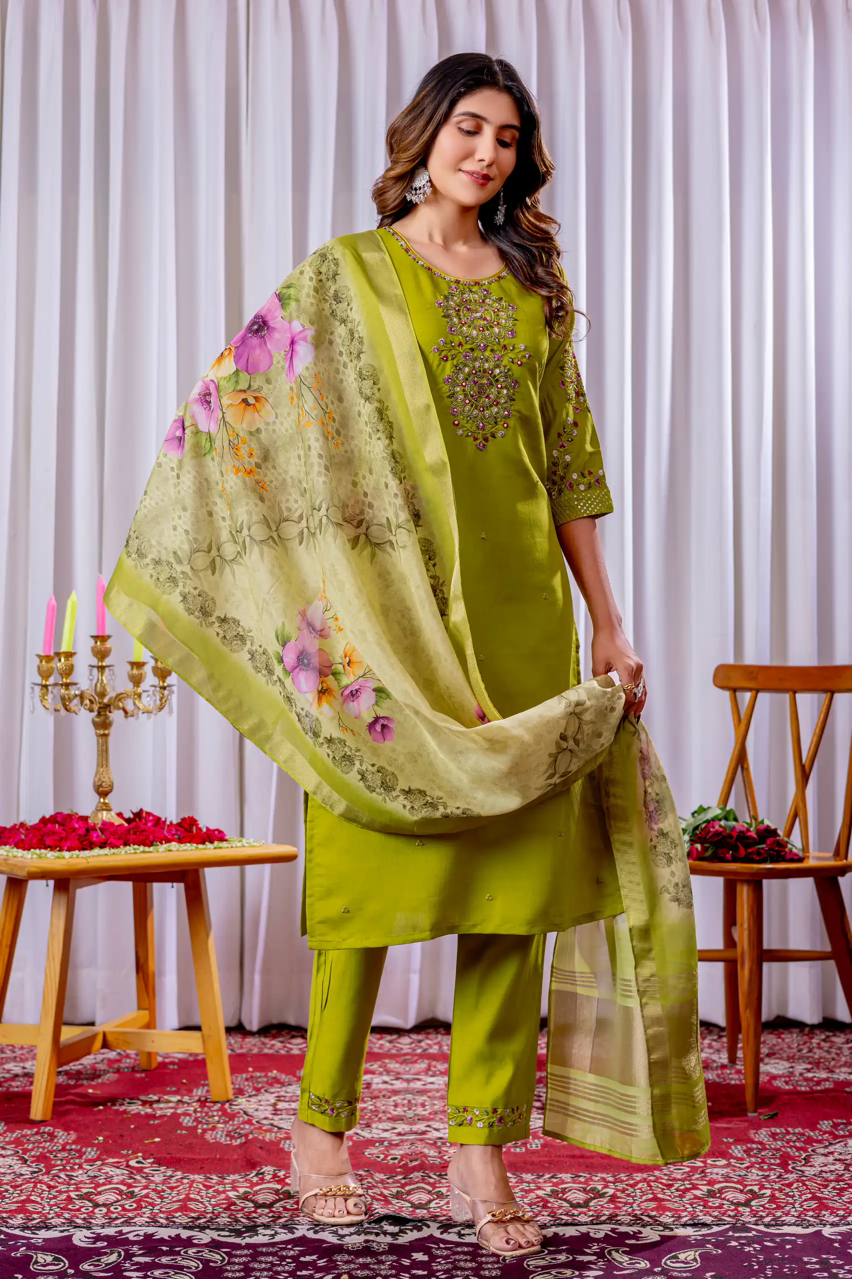 DIVA 111 Green Viscose Silk Salwar Suit with Thread Embroidery Work. Best Price ₹2049. Delivery 4-6 Working Days. Shop now. | Casual Suits, Jump Suits, Creative suits, Designer Suits, Palazzo Suits, Party Wear Suits, Patiala Suits, Salwar suit, Straight Suits