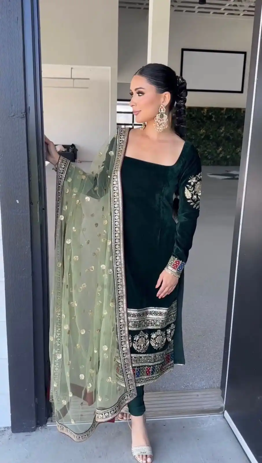 MF 487 Green Color Viscous Velvet Salwar Suit with Embroidery Work. Grab it for ₹2149. Delivery 4-6 Working Days. Shop now. | Casual Suits, Jump Suits, Creative suits, Designer Suits, Palazzo Suits, Party Wear Suits, Patiala Suits, Salwar suit, Straight Suits