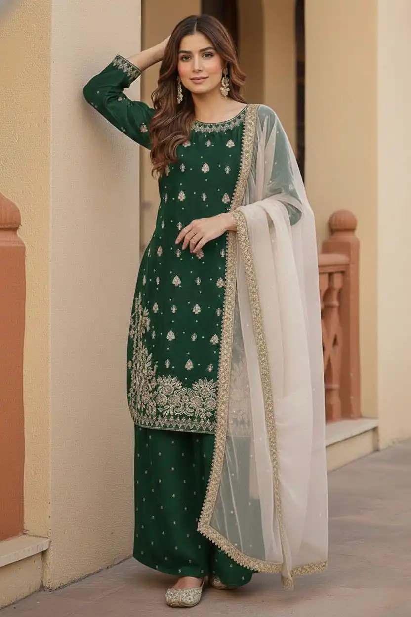 KF 1717 Green Zimmy Silk Salwar Suit with Lace Work & Embroidery Work. Affordable Price ₹2149. Delivery 4-6 Working Days. Shop now. | Casual Suits, Jump Suits, Creative suits, Designer Suits, Palazzo Suits, Party Wear Suits, Patiala Suits, Salwar suit, Straight Suits