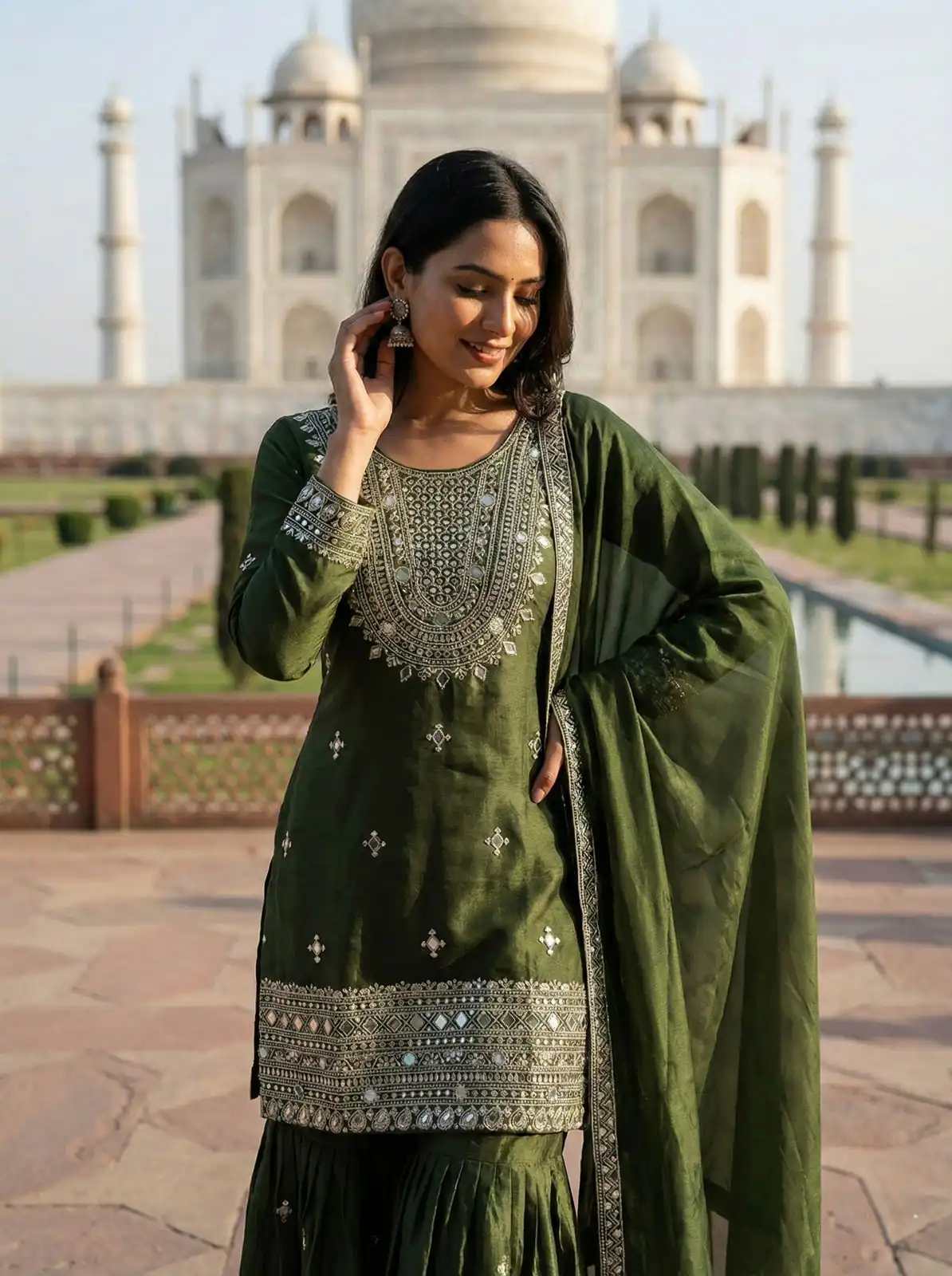 ZSR 3160 Green Zimmy Silk Salwar Suit with Embroidery Work & Mirror Work. Grab it for ₹2399. Delivery 4-6 Working Days. Shop now. | Casual Suits, Jump Suits, Creative suits, Designer Suits, Palazzo Suits, Party Wear Suits, Patiala Suits, Salwar suit, Straight Suits