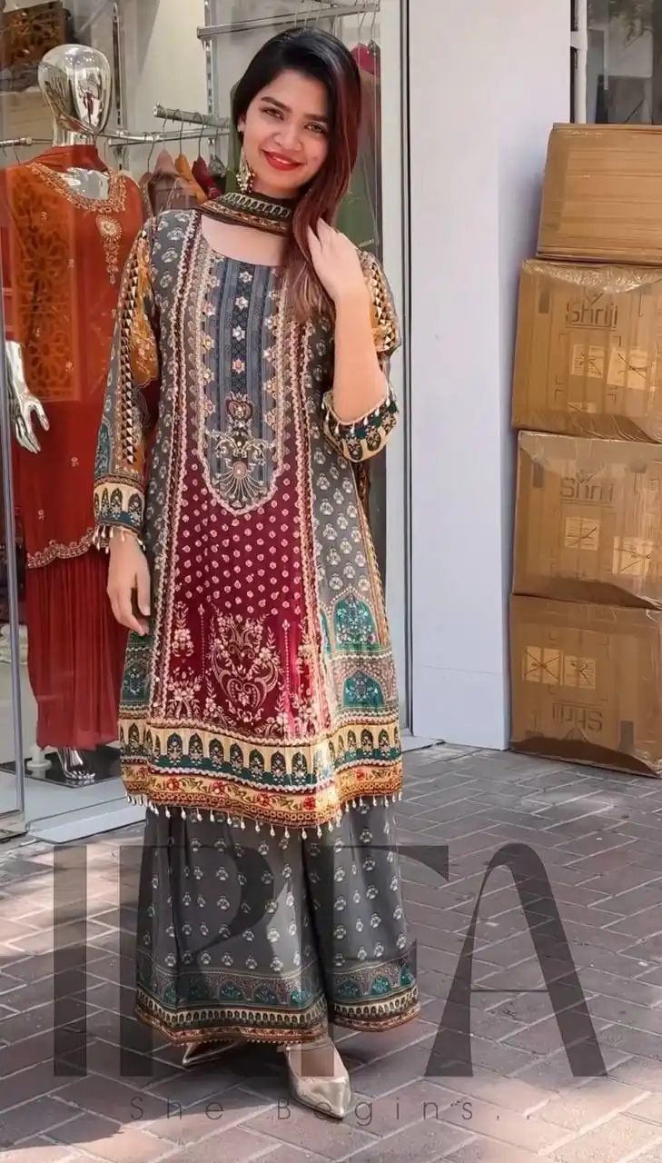 ST 207 Grey Color Georgette Salwar Suit with Embroidery Work. Introductory Price ₹1949. Delivery 4-6 Working Days. Shop now. | Casual Suits, Jump Suits, Creative suits, Designer Suits, Palazzo Suits, Party Wear Suits, Patiala Suits, Salwar suit, Straight Suits