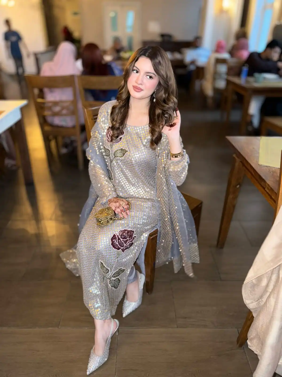 Grey Faux Georgette With Sequins Work Salwar Suit - Image 6